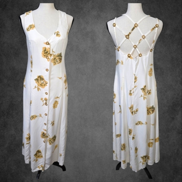 Vintage Floral Button-Down Maxi Dress - Picture 1 of 5